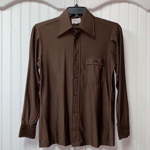 Vtg 70’s Brown Nylon Shirt S
